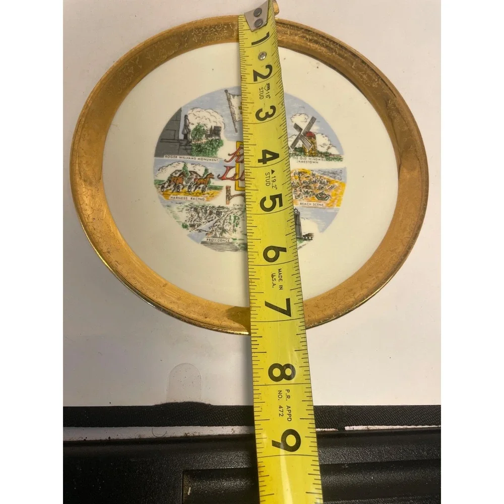 Vintage 1950's Rhode Island Gold Rimmed Decorative Souvenir Plate Plus Hanger